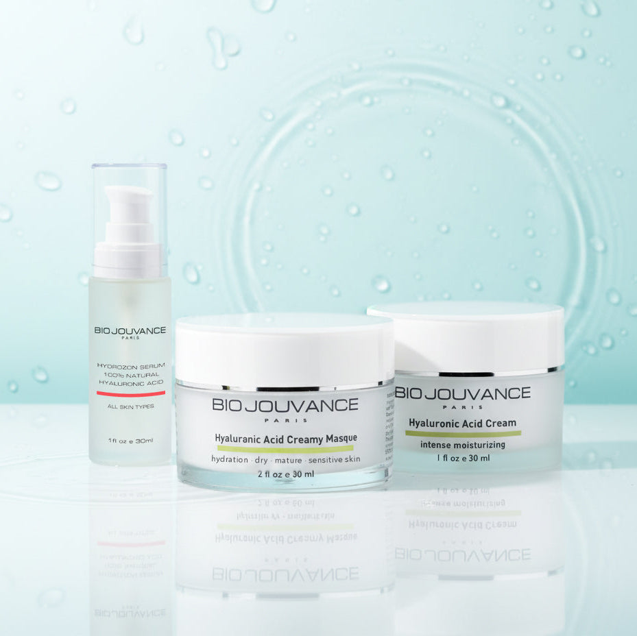 BioJouvance skincare products on a light blue background