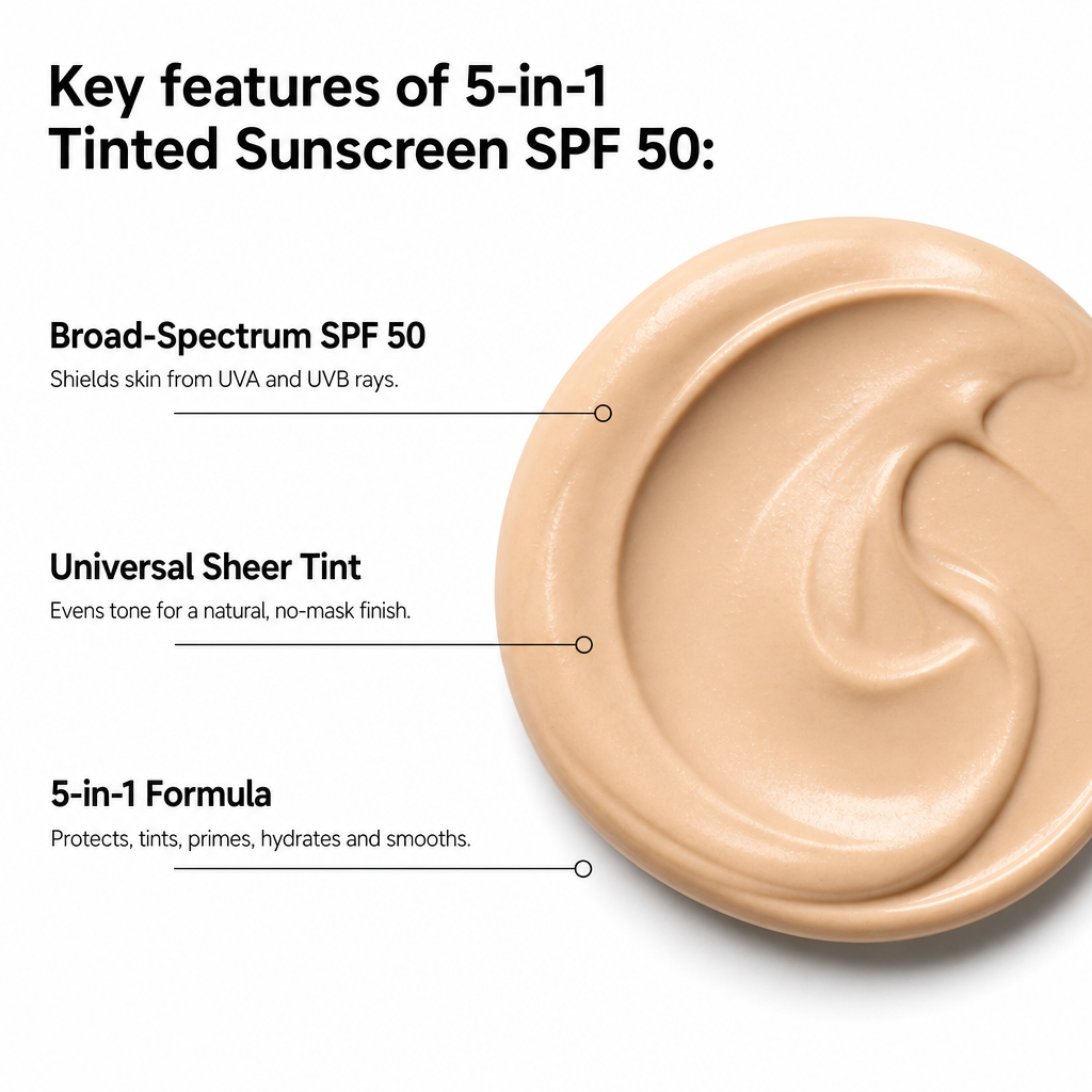 5 in 1 Broad Spectrum Tinted Sunscreen SPF 50 - Sunscreen
